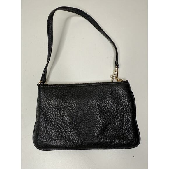 Michael Kors Fulton Wristlet Small Black Pebbled Leather Gold Logo Zip Top Purse - Picture 2 of 7